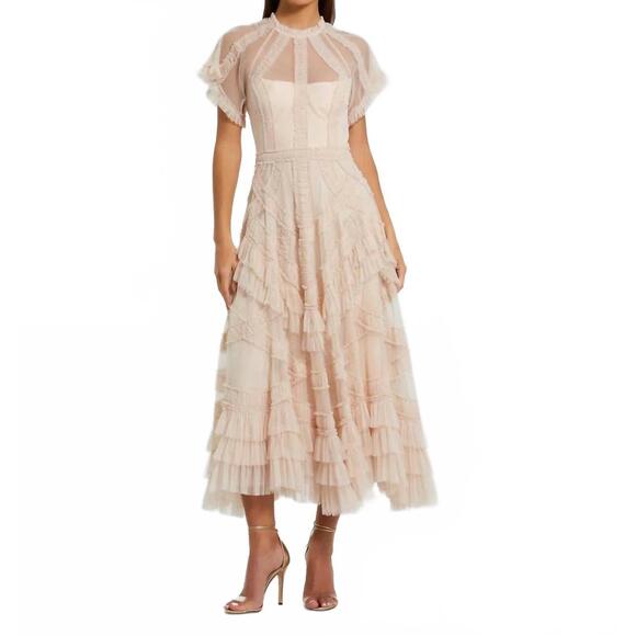 MAC DUGGAL Dresses & Skirts - NEW MAC DUGGAL flutter sleeve micro ruffle midi dress in blush